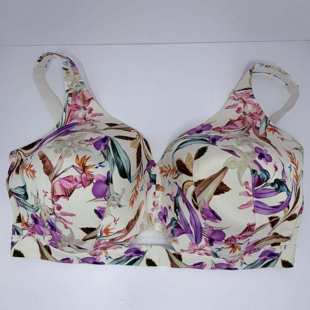 Cacique Lightly Lined Full Coverage Bra Red Floral Underwire 44H Comfort Strap